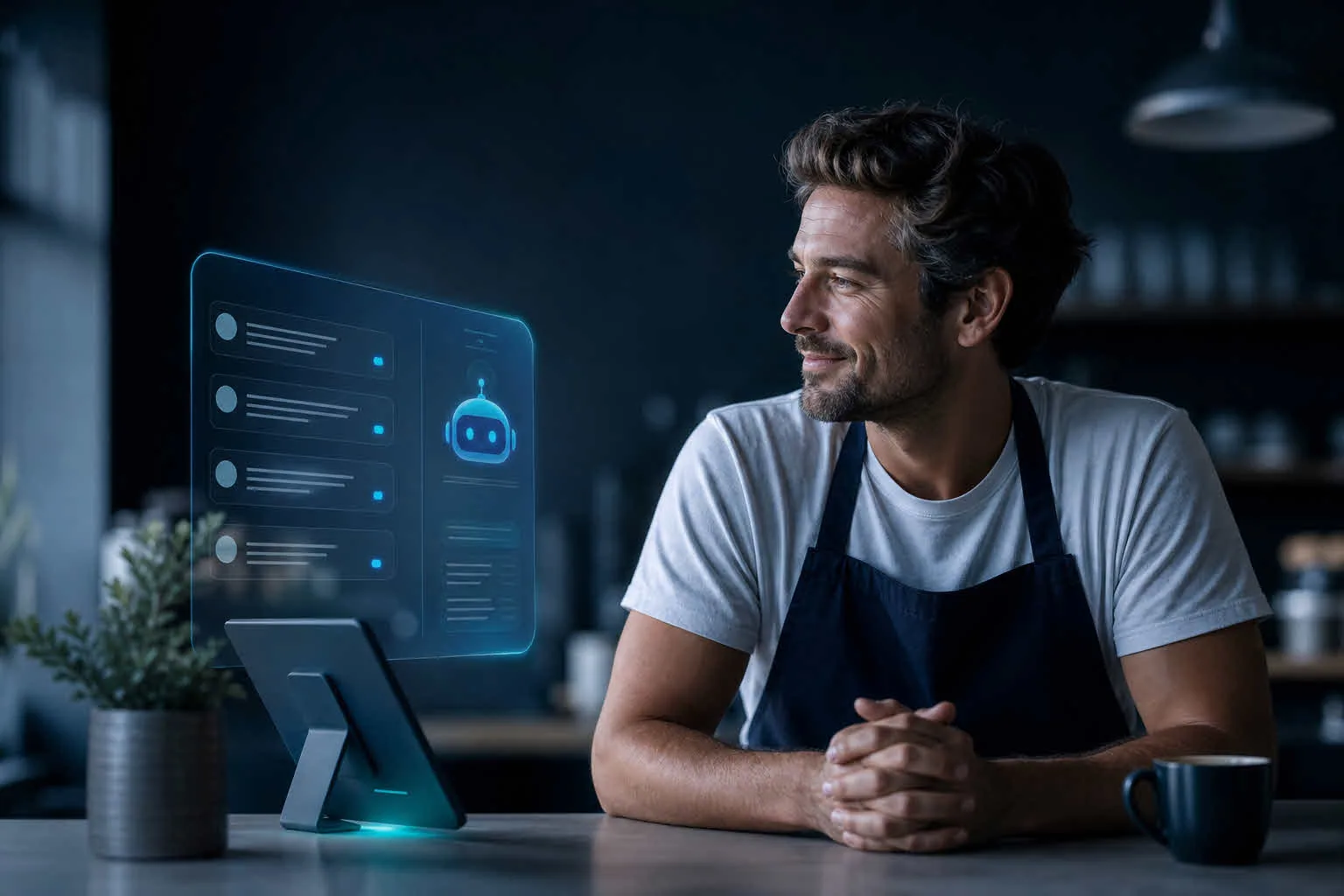 AI assistant helping a small business owner